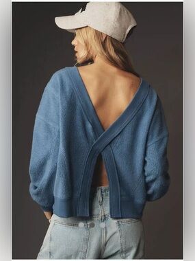 Daily Practice Anthropologie Long-Sleeve Pullover Cross Back Blue Top Medium